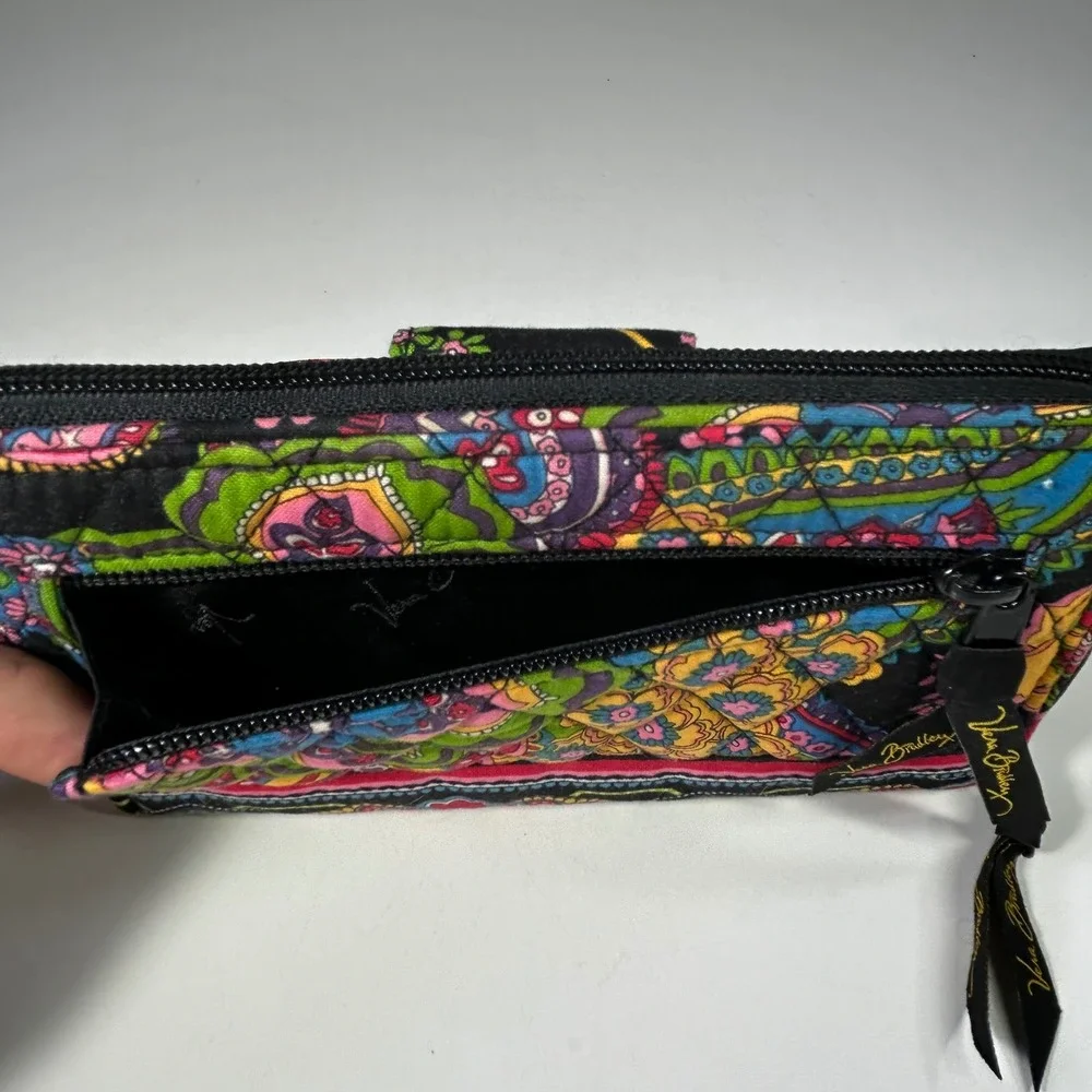 Vera Bradley Turnlock Wallet Provencal Paisley Quilted Cotton Black Multi Color - Picture 7 of 11